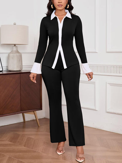 Contrast Shirt & Flare Leggings Set