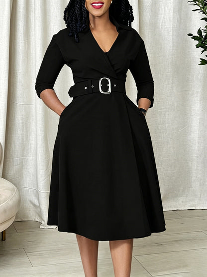 V Neck A Line Midi Dress