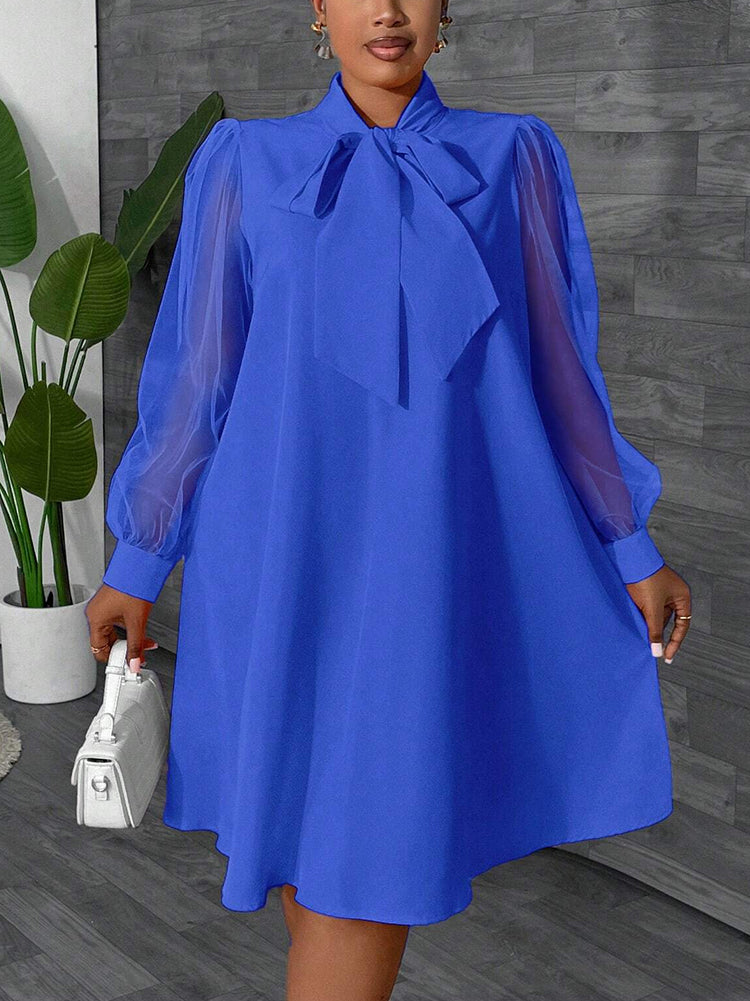 Elegance Mesh Sleeve Bow Dress
