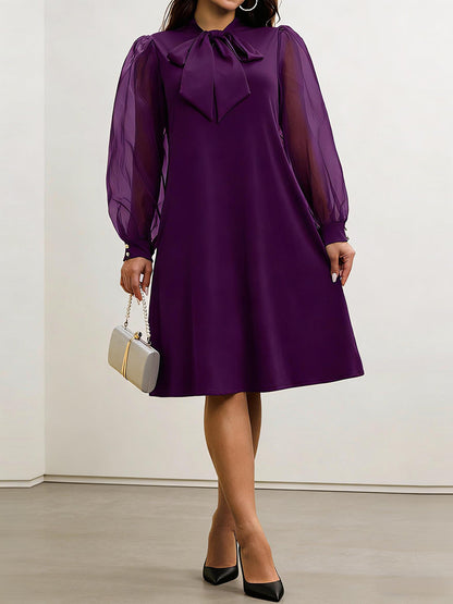 Elegance Mesh Sleeve Bow Dress