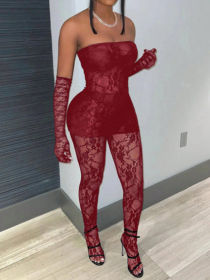 Lace Tube Dress Stocking Set