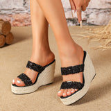 Lilac Rhinestone Double Straps Wedges