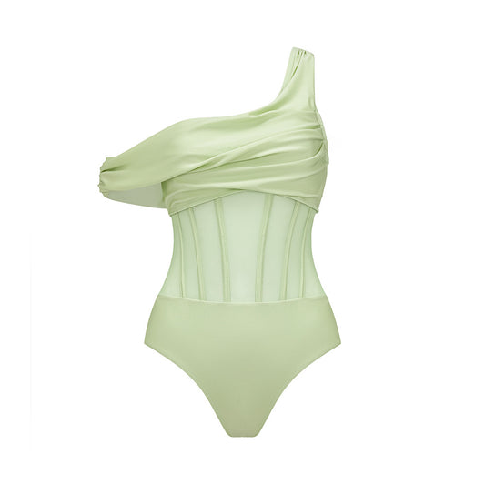 Nevaeh Solid Color One Shoulder Swimsuit