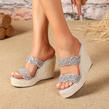 Lilac Rhinestone Double Straps Wedges