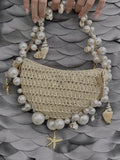 Lydia Strandtasche aus Stroh mit Perlenkette