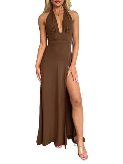 Vacay Halter Slit Maxi Dress