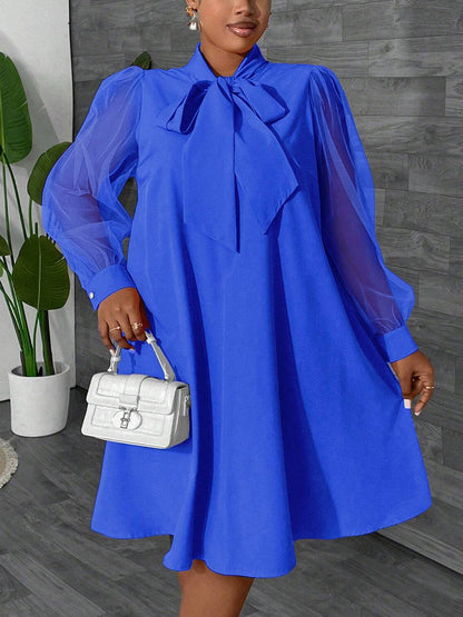 Elegance Mesh Sleeve Bow Dress