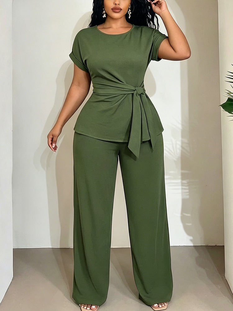 Effortless Tie Top & Wide Pants Set