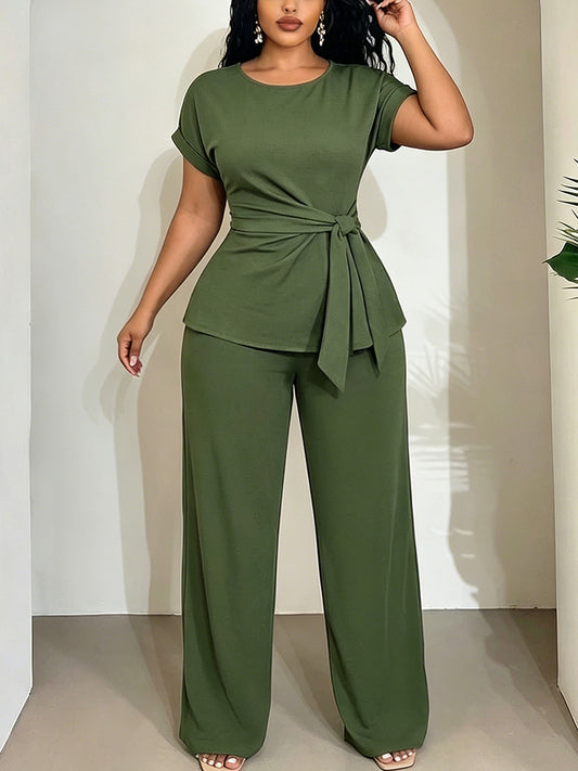 Effortless Tie Top & Wide Pants Set