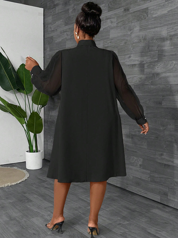 Elegance Mesh Sleeve Bow Dress