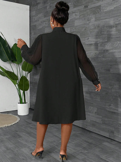 Elegance Mesh Sleeve Bow Dress