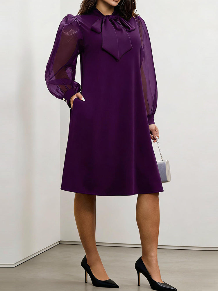 Elegance Mesh Sleeve Bow Dress