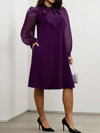 Elegance Mesh Sleeve Bow Dress