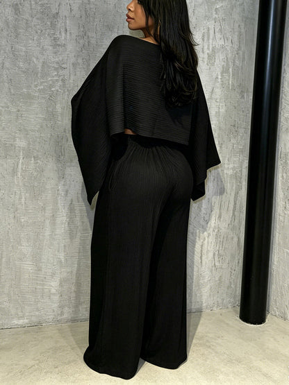 Plissé Asymmetric Top & Wide Pants Set