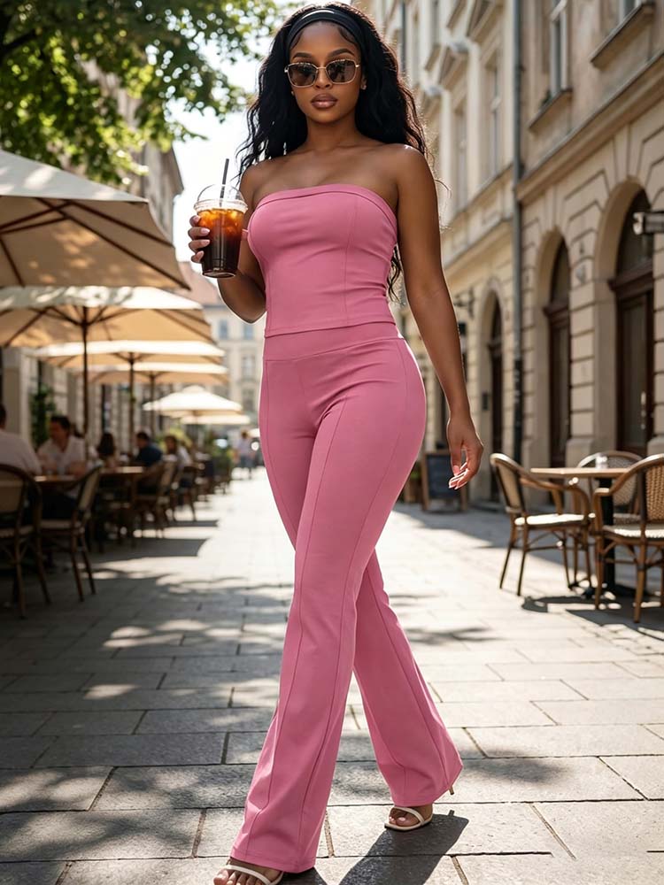 Tube Crop Top & Flared Pants Set