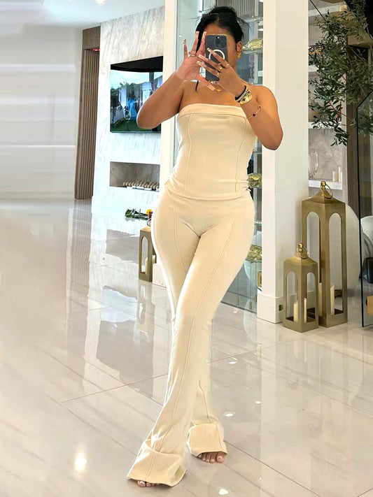 Tube Crop Top & Flared Pants Set