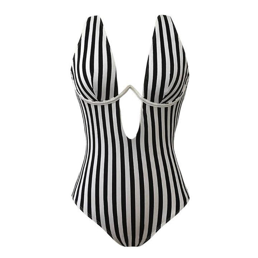 Eva Striped Deep V Swimsuit