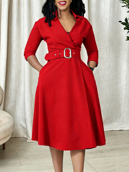 V Neck A Line Midi Dress