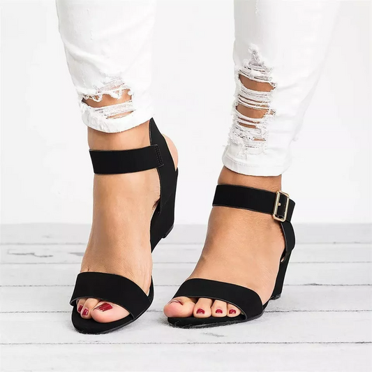 Peony Buckle Wedge Sandals