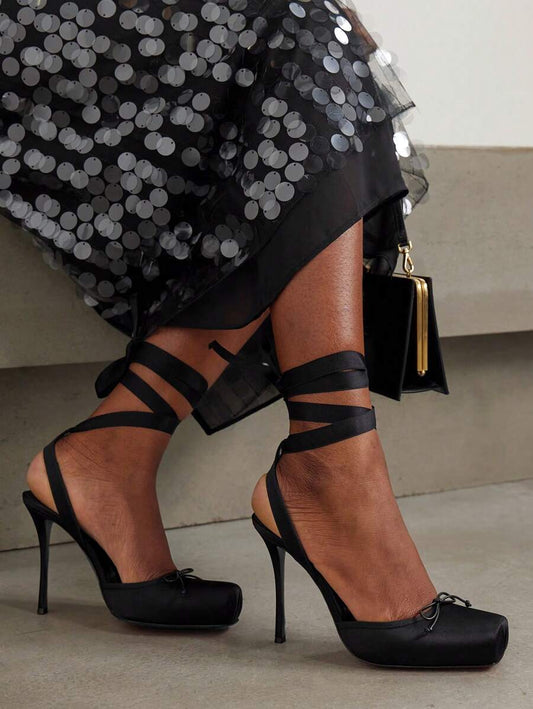 Galaxia Satin Ballet Lace-up Heels