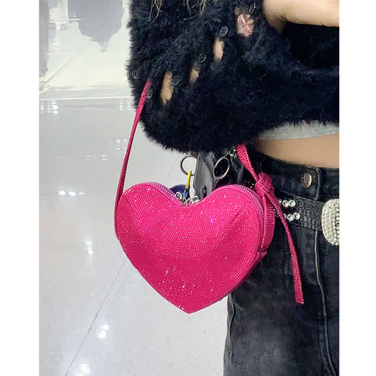Ava Heart-Shaped Rhinestone Mini Handbag
