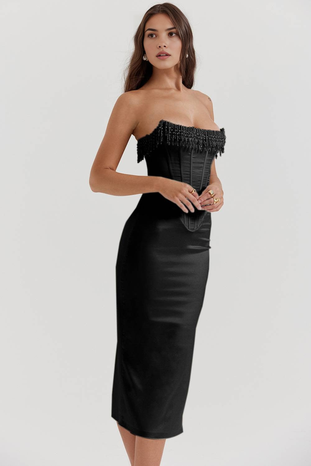 Alessandra Sexy Pearl Evening Dress