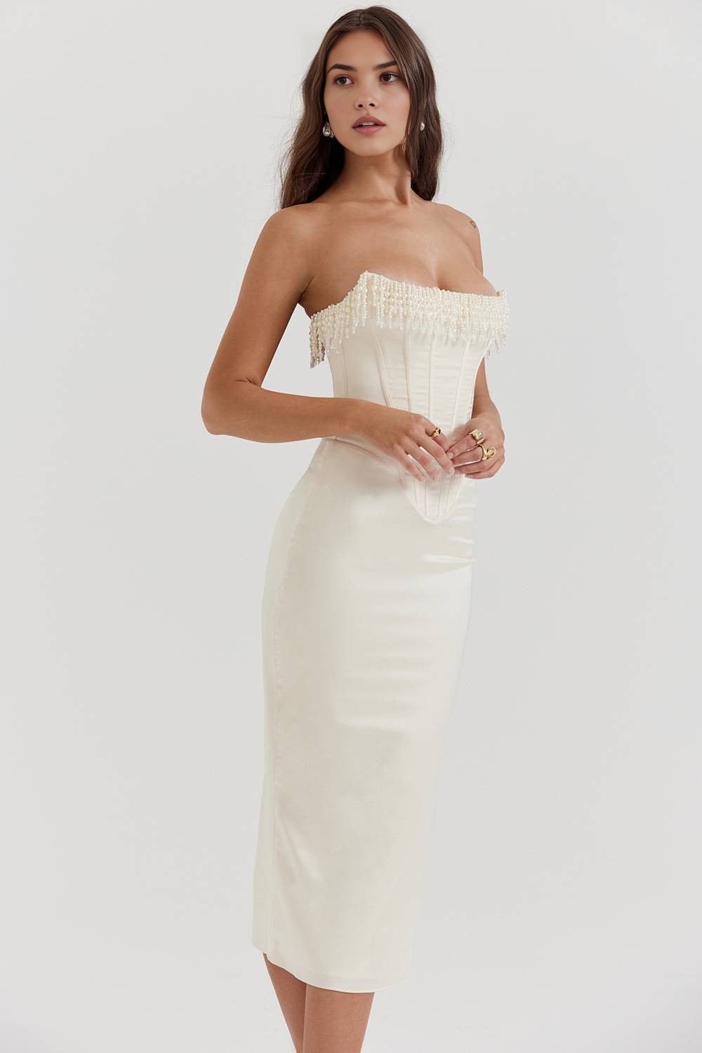 Alessandra Sexy Pearl Evening Dress