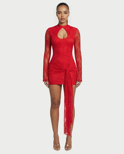 Sophia Red Lace Ruched Mini Dress
