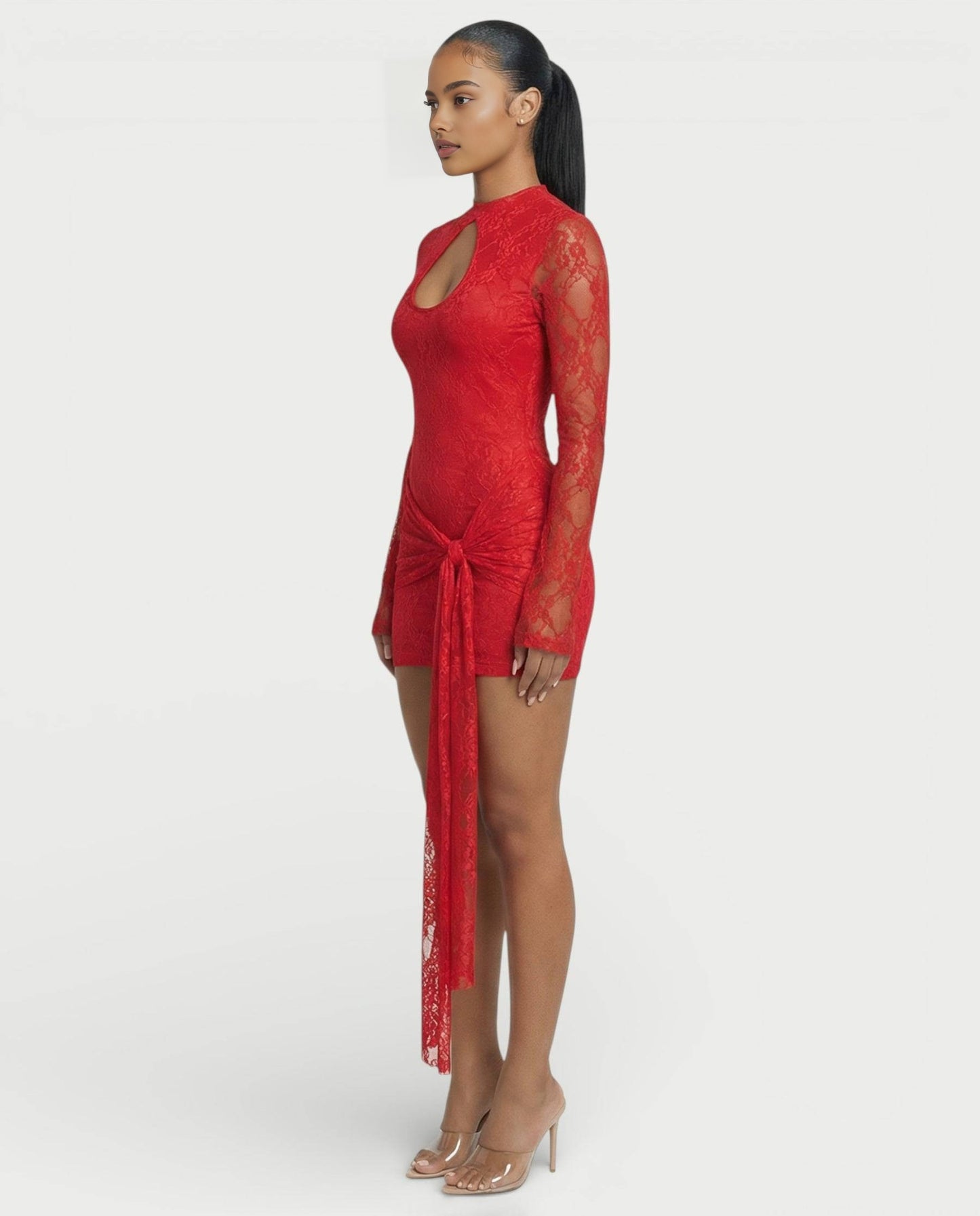 Sophia Red Lace Ruched Mini Dress