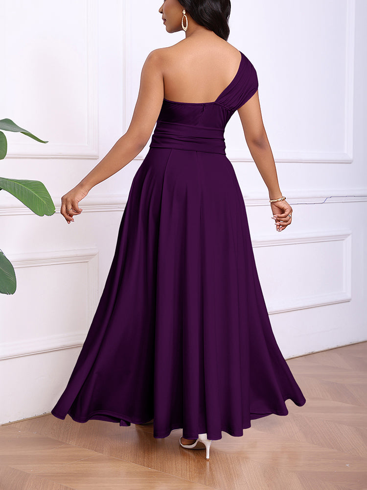 Elegant One Shoulder Belt Maxi Dress
