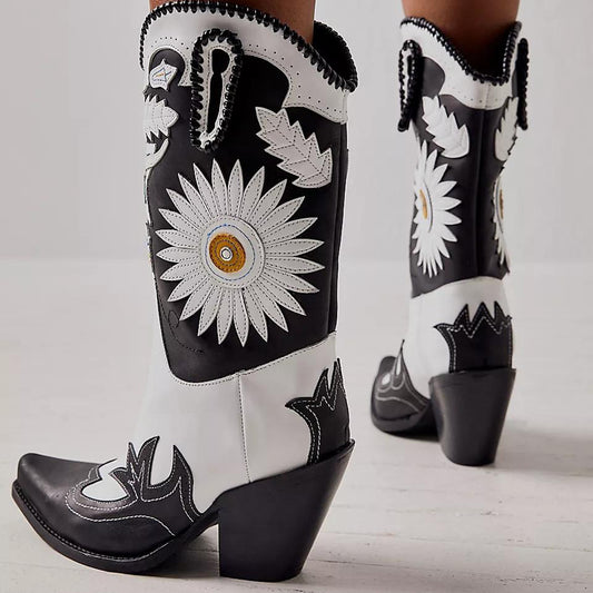 Krokus-Sonnenblumen-bedruckte Stiefel