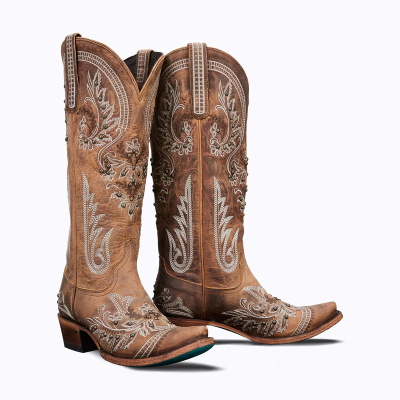 Gardenia Embroidery Vintage Cowboy Boots
