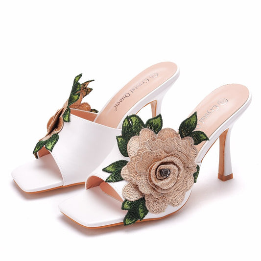 Crystal Flower Embroidery Wedding Sandals