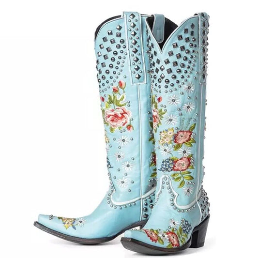 Gardenia Embroidery Cowboy Boots