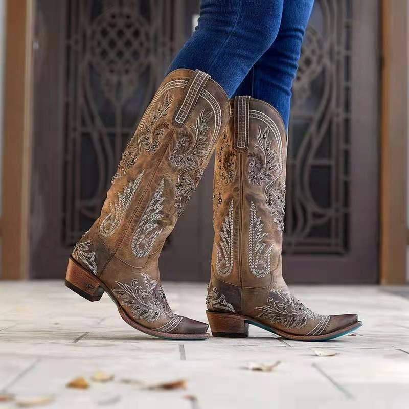 Gardenia Embroidery Vintage Cowboy Boots